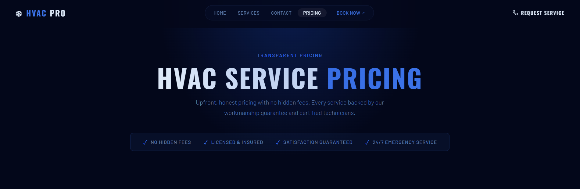HVAC Pricing Page Header